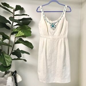 Studio‎ I Damask Holiday Party Vacation Chic White Mini Dress Turquoise Dress